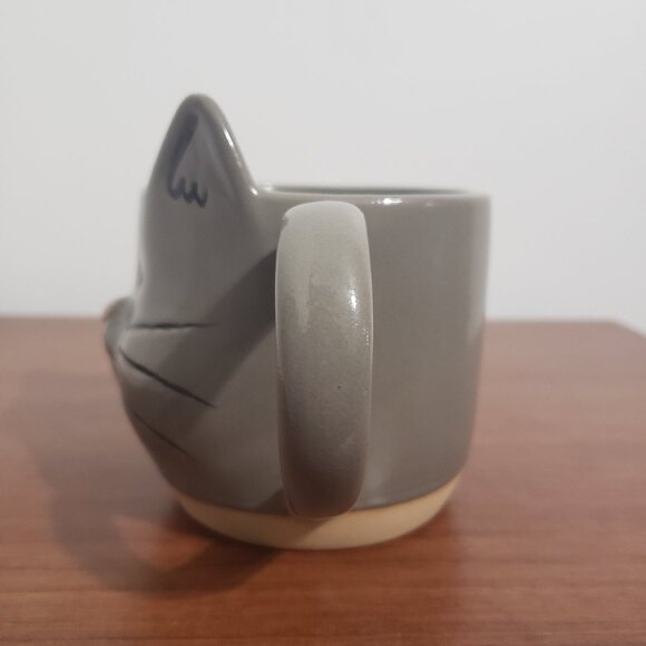Kitty Cat Mug Novelty Handmade Tea Coffee Cup Collectable Plant Pot Grey - Picture 4 of 6